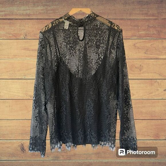 H & M Black Lace Top With Built In Cami  SZ XL  EUC - Picture 2 of 6